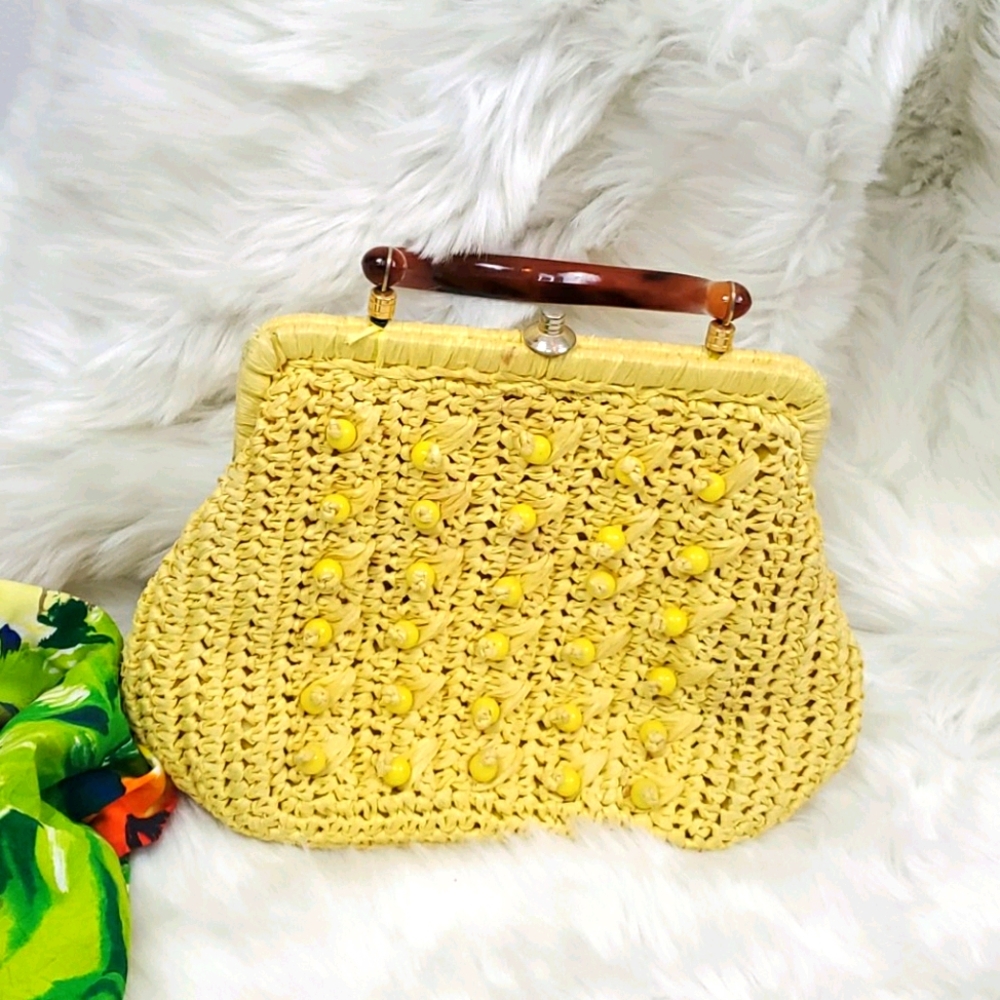 Vintage Dominic Made in Italy Yellow Handbag Top Handle Bag